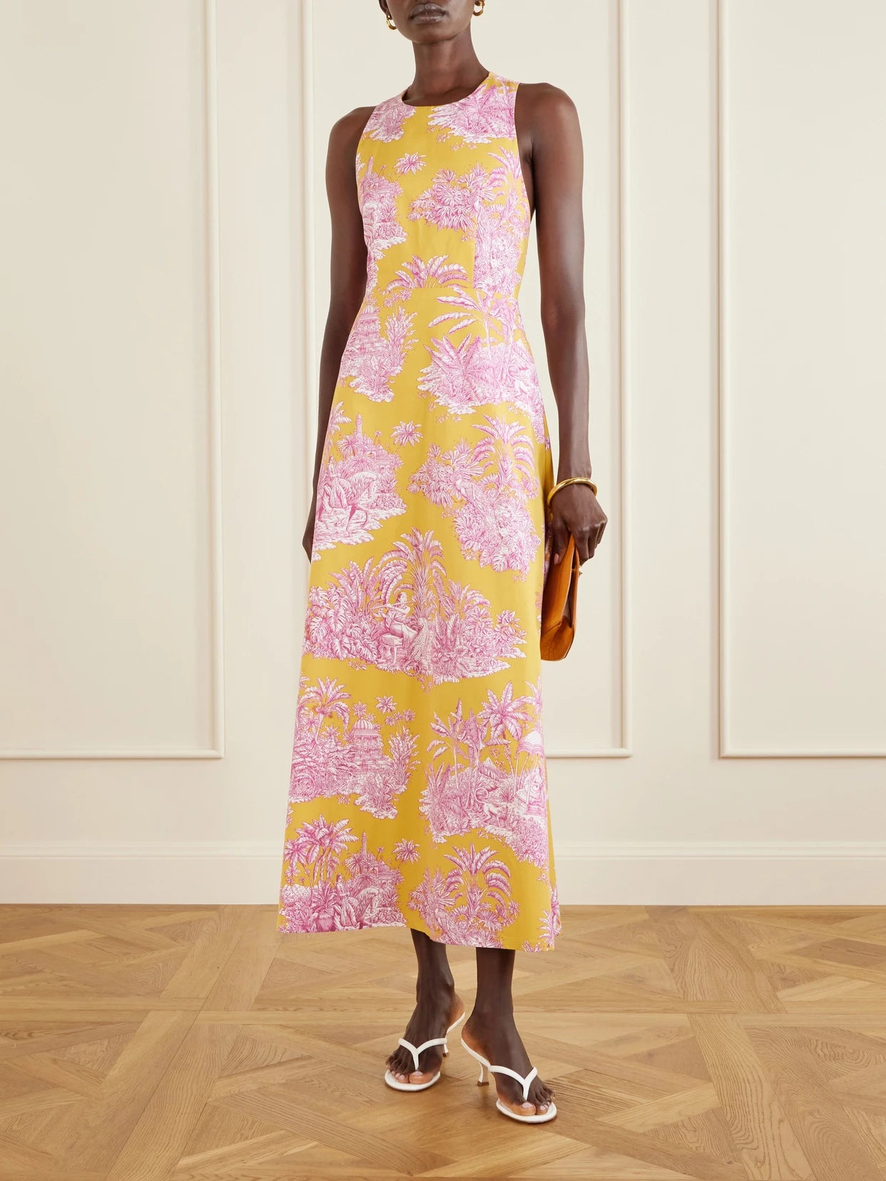 Image of Dresses. Product name - Colonna Printed Cotton Maxi Dress in Yellow colour by brand - Marta Ferri