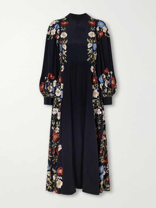 Sea Ruwa Floral-embroidered Jacquard Midi Dress