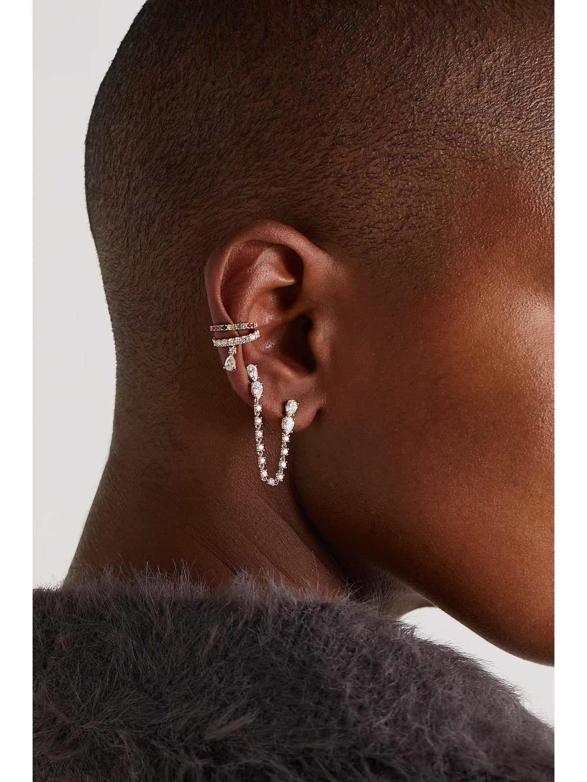 Image of Earrings. Product name - Daphne 18-karat Rose Gold Diamond Single Earring in Multi colour by brand - Anita Ko