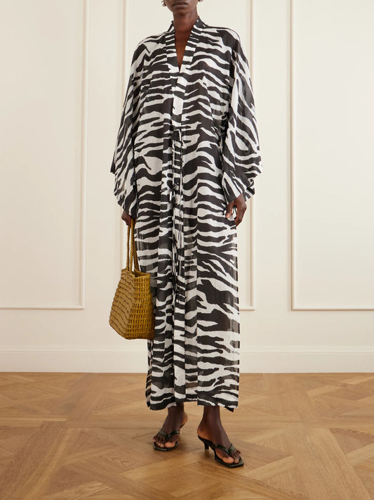 Image of Dresses. Product name - Zebra-print Cotton Kaftan in Black colour by brand - The Attico