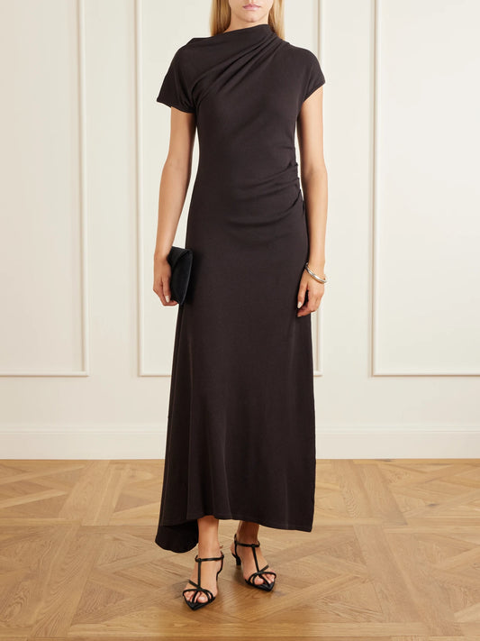 Image of Dresses. Product name - Kira Sculptural Ribbed Organic Cotton-blend Maxi Dress in Chocolate colour by brand - Citizens of Humanity