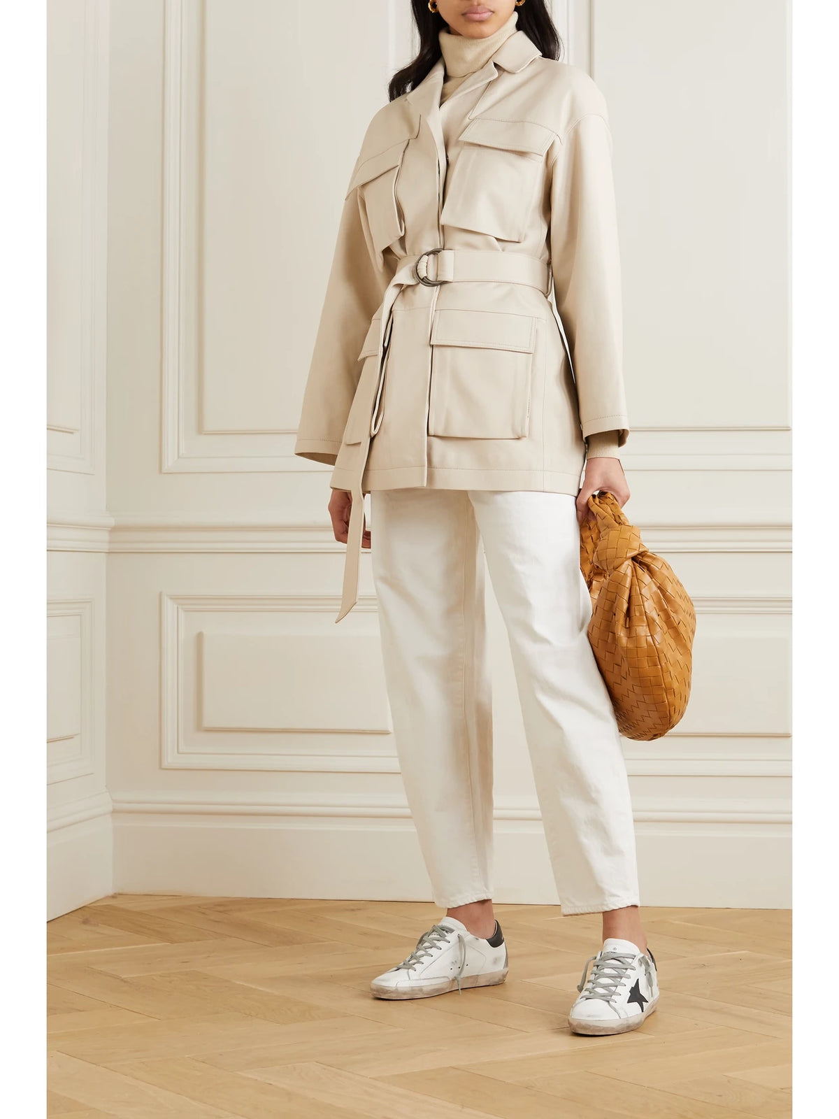 Image of Sneakers. Product name - Superstar Distressed Leather Sneakers in White colour by brand - Golden Goose