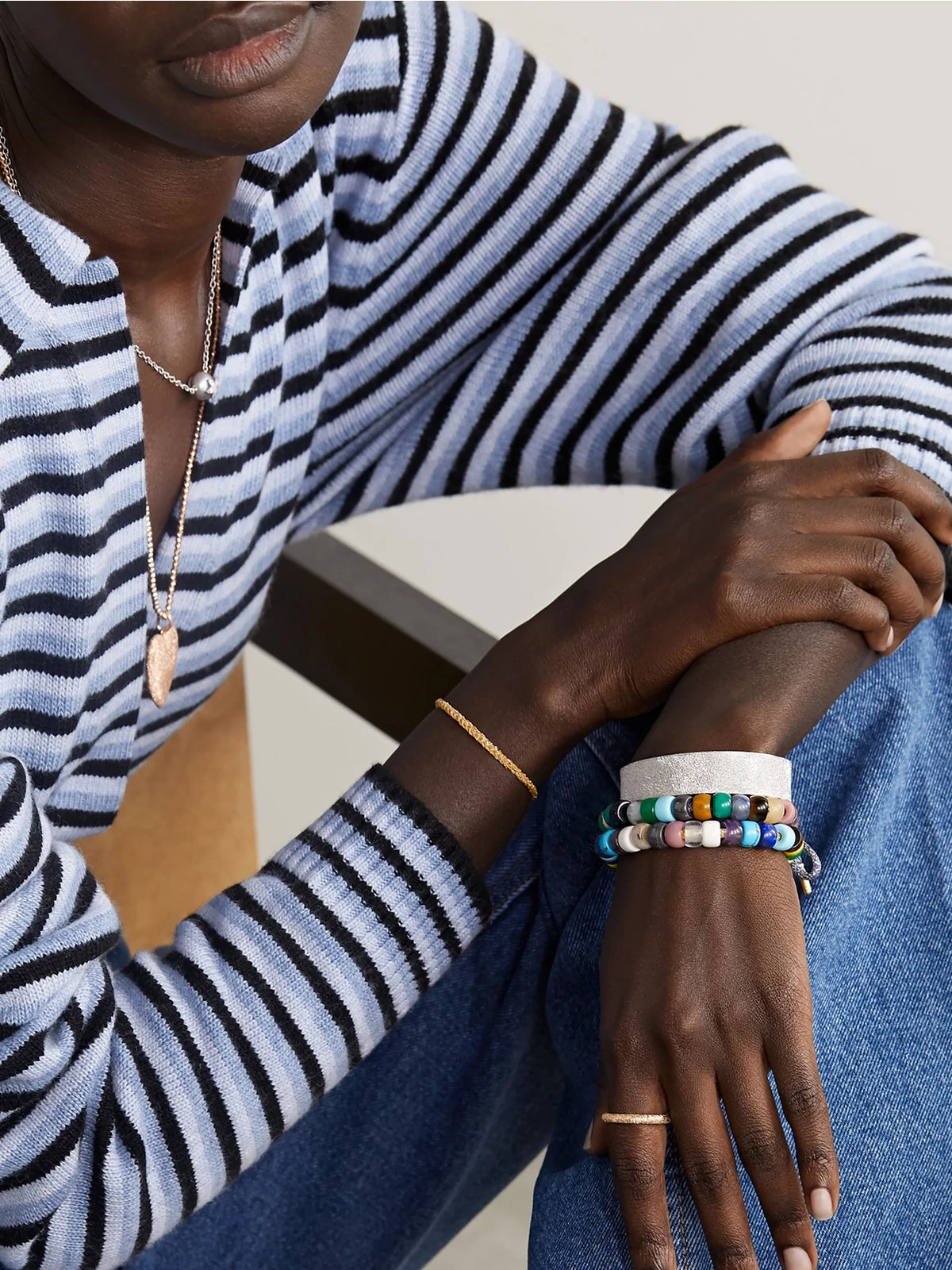 Image of Bracelets. Product name - Forte Beads Rainbow 18-karat Gold And Lurex Multi-stone Bracelet Kit in Multi colour by brand - Carolina Bucci