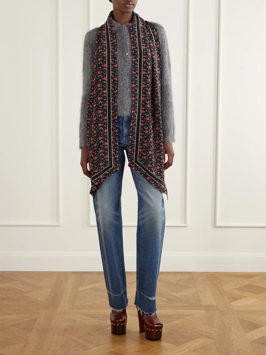Image of Scarves & Shawls. Product name - Folk Floral-printed Silk-crepe Scarf in Multi colour by brand - Chloé