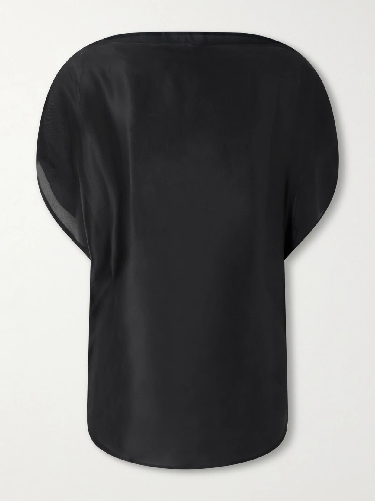 Image of a model wearing Tops. Product name - Poppi Satin Blouse in Black colour by brand - KHAITE