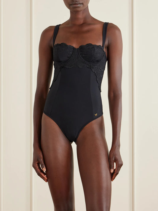 Image of Swimwear. Product name - Juliette Lace-trimmed One-piece in Black colour by brand - Kiki de Montparnasse