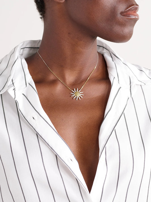 Image of Necklaces. Product name - Soleil 18-karat White And Yellow Gold, Citrine And Diamond Necklace in Multi colour by brand - Yvonne Léon