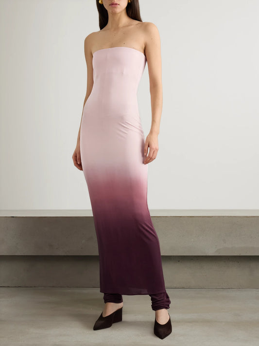 Image of Bodysuits. Product name - Strapless Layered Dégradé Jersey Jumpsuit in Pink colour by brand - Alaïa