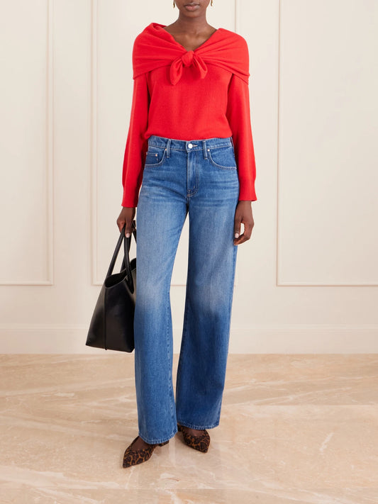 Image of Jeans. Product name - The Mid Rise Lasso Sneak Straight-leg Jeans in Dark denim colour by brand - Mother