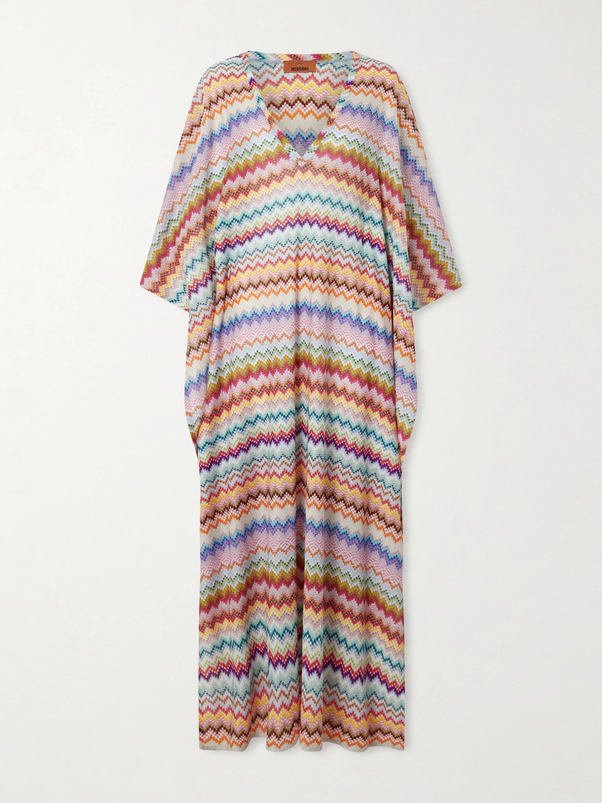 Image of Dresses. Product name - Striped Metallic Crochet-knit Kaftan in Orange colour by brand - Missoni