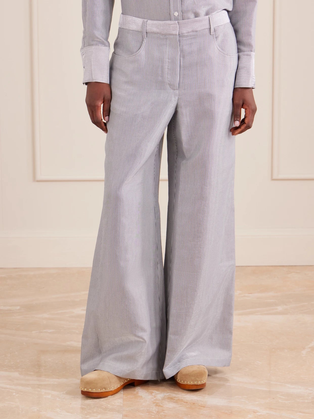 Dylan Striped Cotton-blend Gabardine Wide-leg Pants