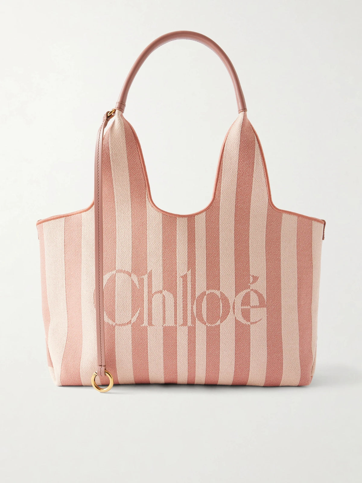 Striped Leather-trimmed Canvas Shoulder Bag