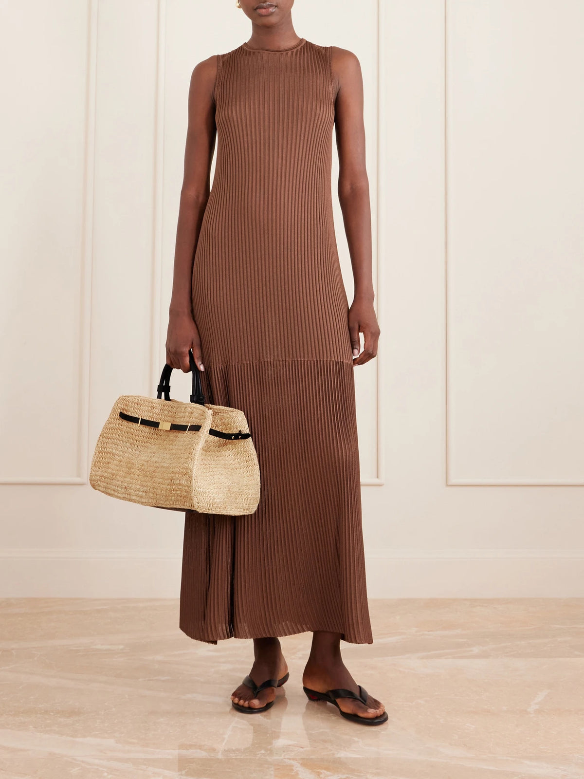 Hudson Leather-trimmed Raffia Tote