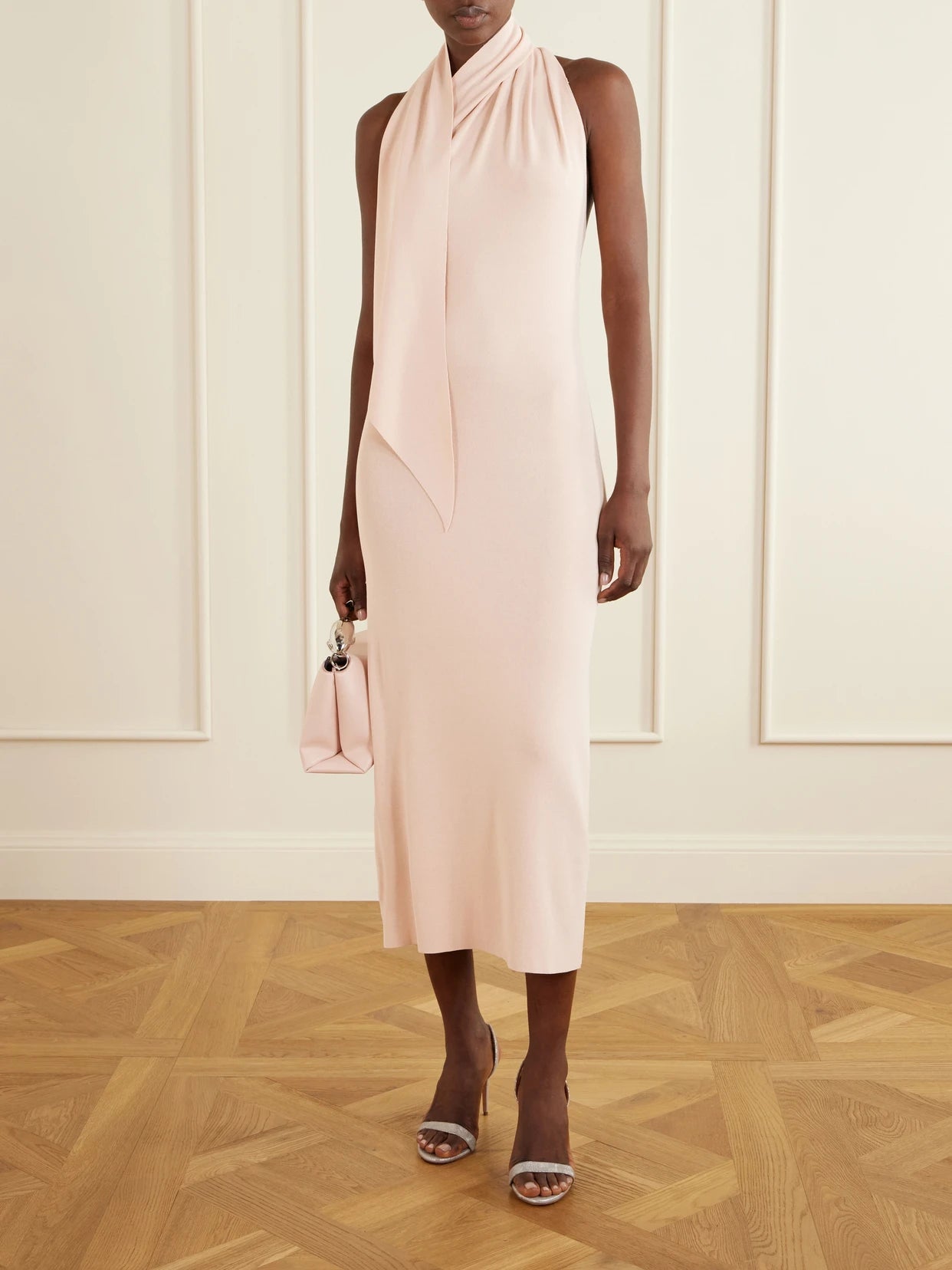 Image of Dresses. Product name - Mitchell Tie-detailed Jersey Midi Dress in Baby pink colour by brand - Altuzarra