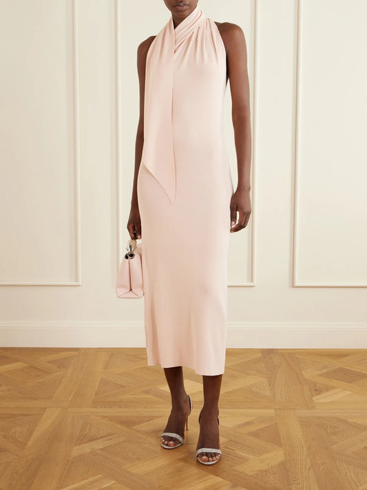 Image of Dresses. Product name - Mitchell Tie-detailed Jersey Midi Dress in Baby pink colour by brand - Altuzarra