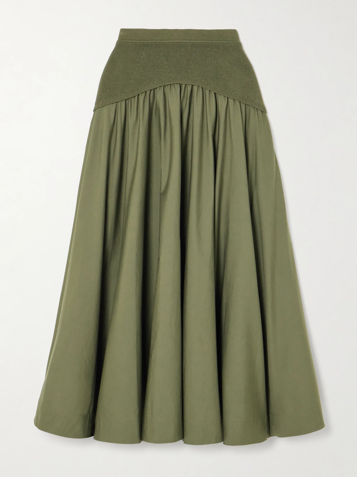 Ovie Pleated Ribbed-knit Trimmed Cotton-poplin Midi Skirt