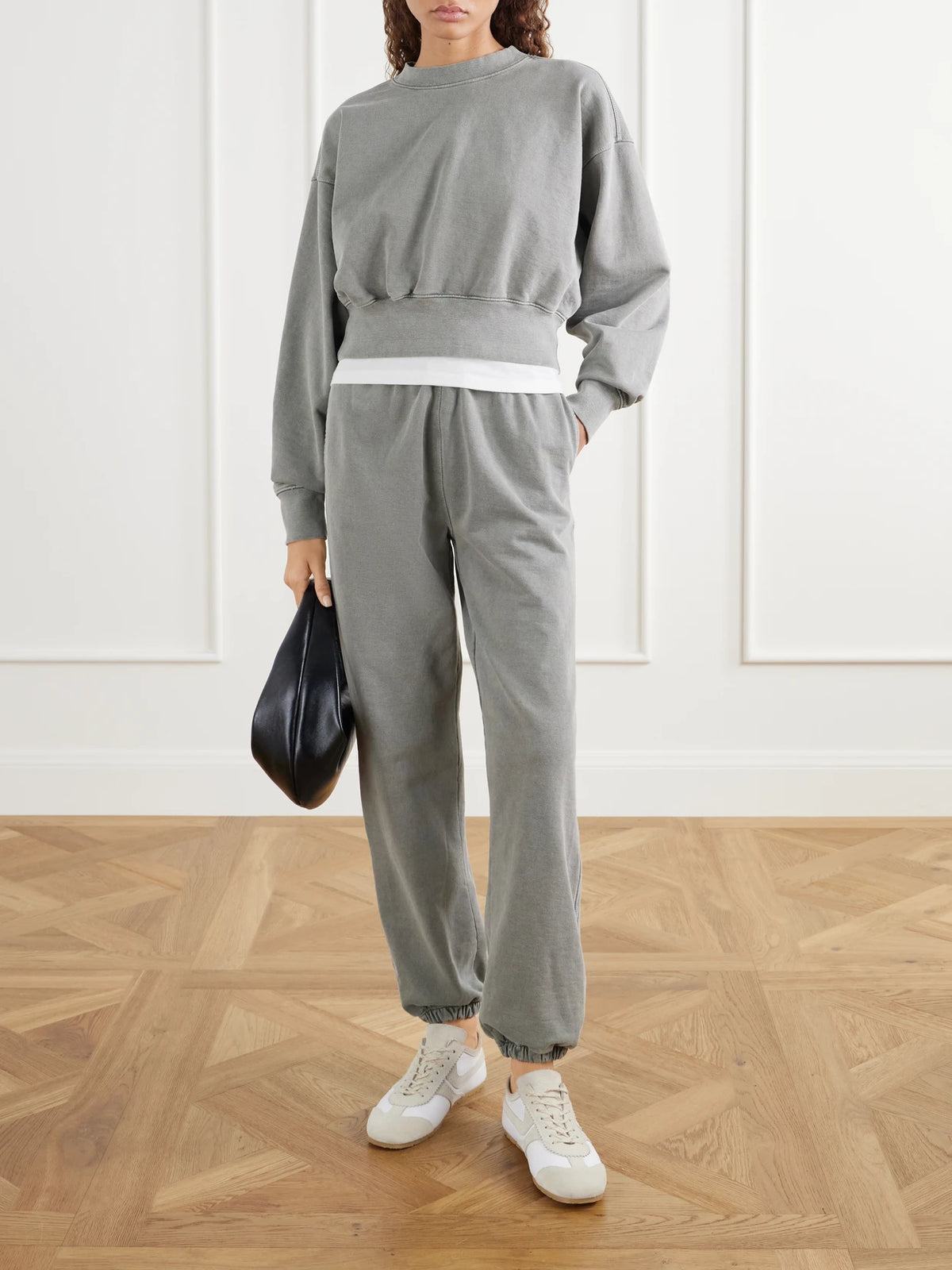 Image of Sleepwear & Loungewear. Product name - Cropped Cotton-jersey Sweatshirt in Gray colour by brand - SLVRLAKE