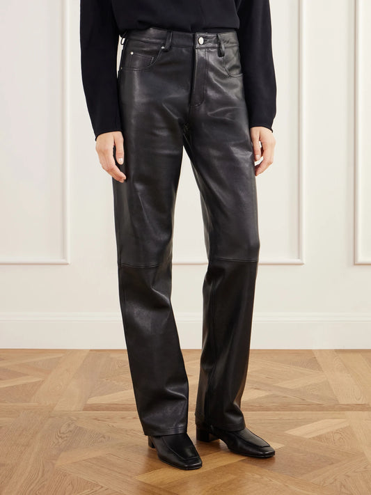 ARMA Jean Paneled Leather Straight-leg Pants