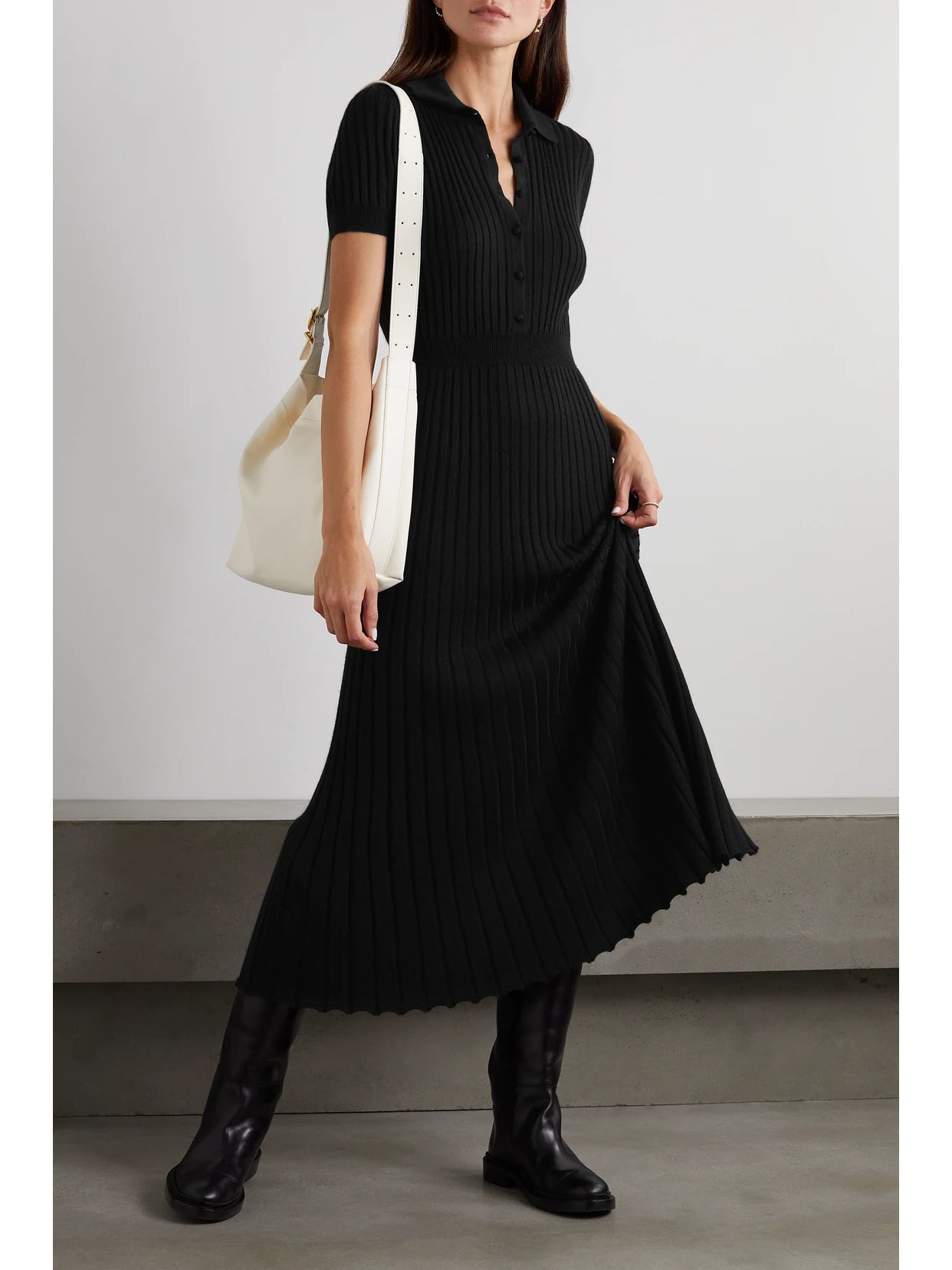 Image of Dresses. Product name - Amor Ribbed Silk And Cashmere-blend Maxi Dress in Black colour by brand - Gabriela Hearst