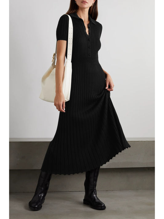 Image of Dresses. Product name - Amor Ribbed Silk And Cashmere-blend Maxi Dress in Black colour by brand - Gabriela Hearst