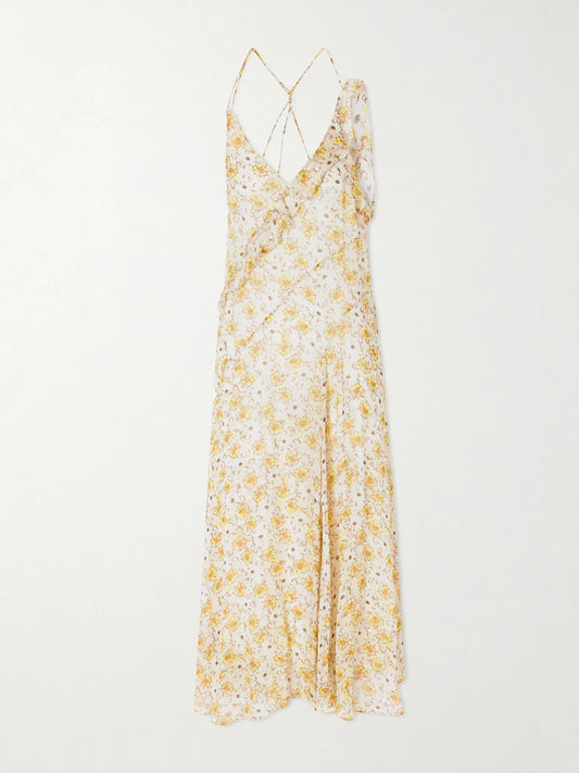 Image of Dresses. Product name - Luxie Ruffled Chiffon Dress in Yellow colour by brand - MARANT ÉTOILE