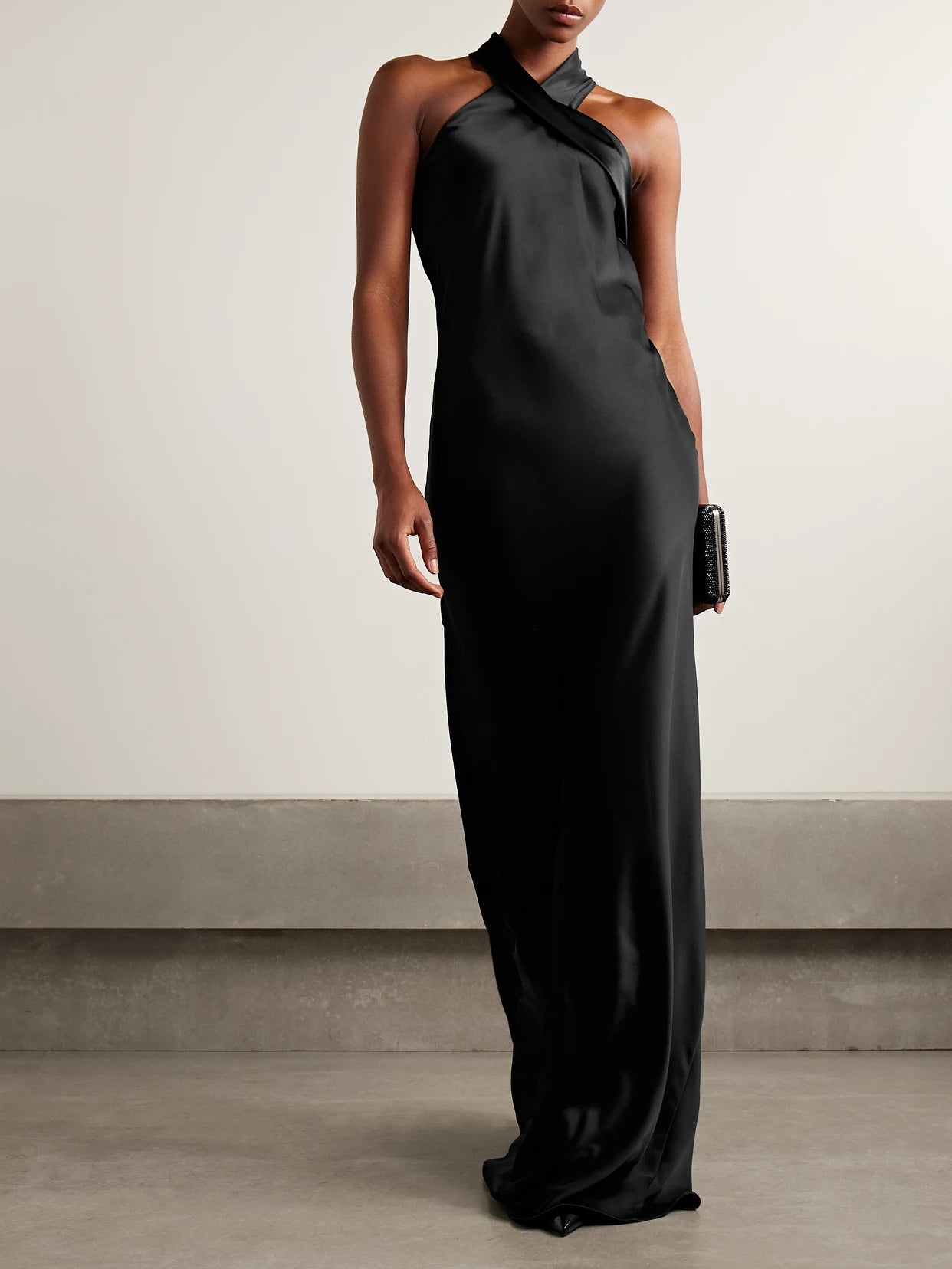 Image of Dresses. Product name - Pandora Satin Gown in Black colour by brand - Galvan