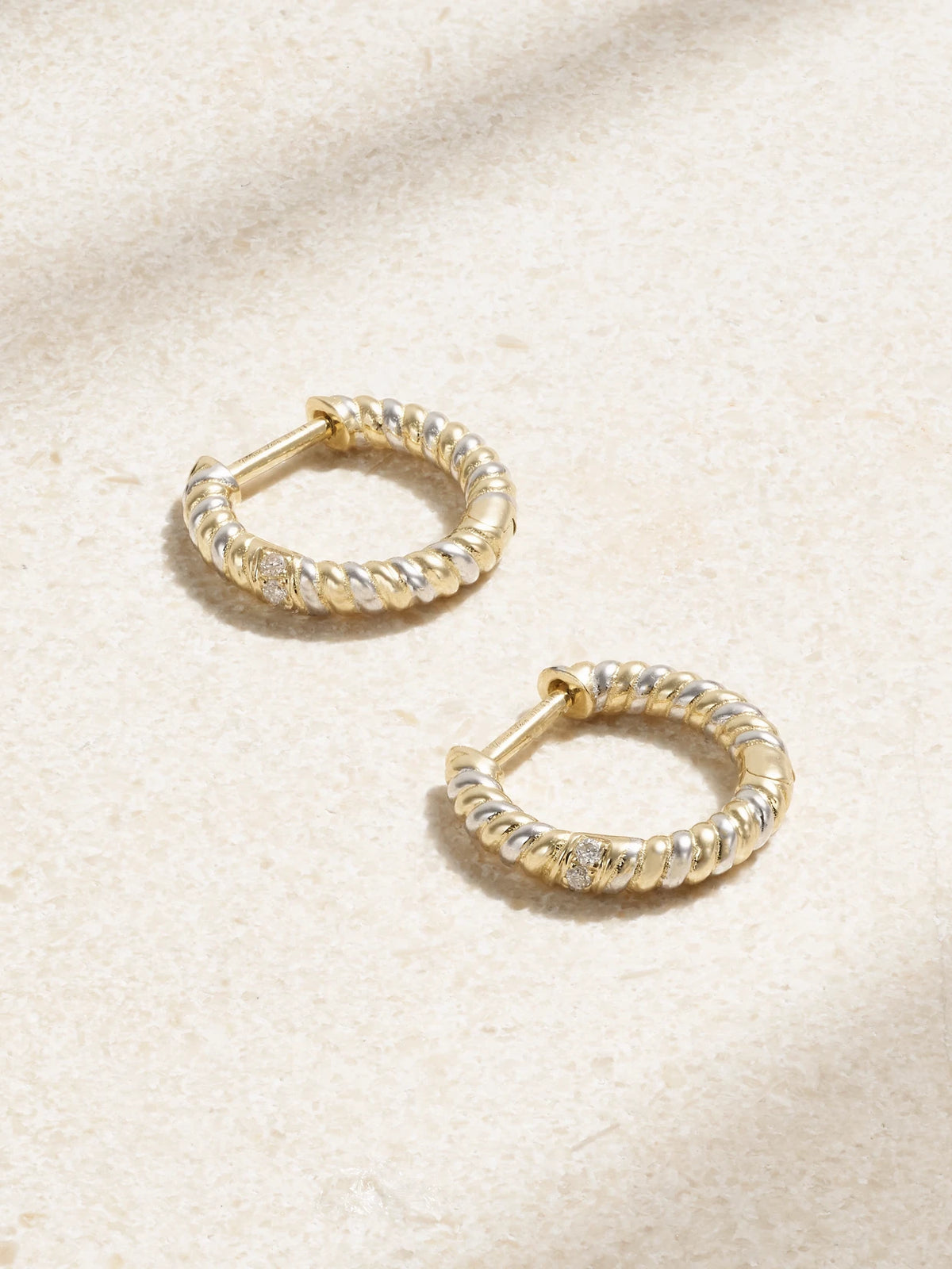 9-karat Yellow And White Gold Diamond Hoop Earrings