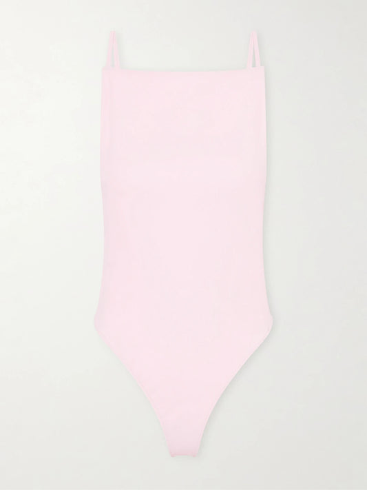 Image of Swimwear. Product name - Le Maillot One-piece Swimsuit in Baby pink colour by brand - Jacquemus