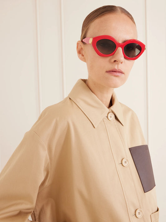 Image of Sunglasses. Product name - Coil Cat-eye Acetate Sunglasses in Red, Tortoiseshell colour by brand - Loewe