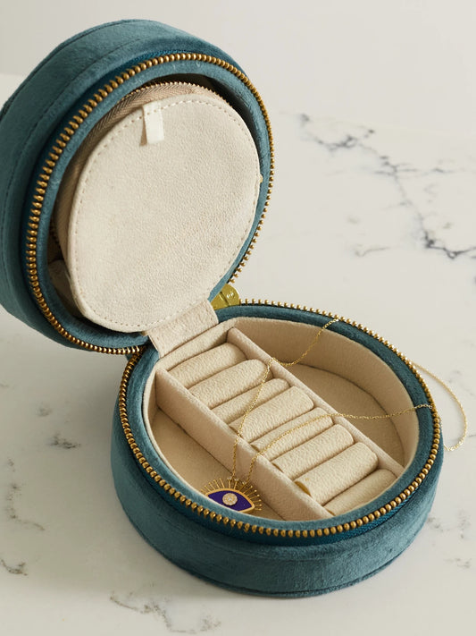 Image of Decor. Product name - Rebel Eye Embroidered Velvet Jewelry Box in Green colour by brand - L'Atelier Nawbar