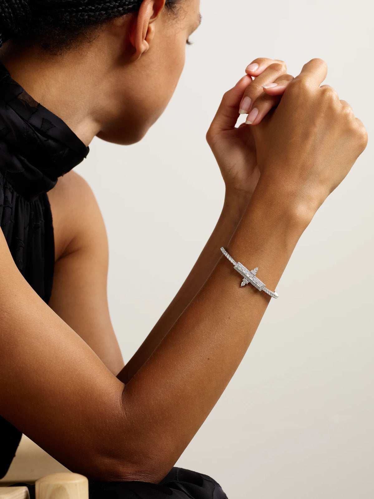 Image of Bracelets. Product name - 18-karat White Gold Diamond Bangle in Silver colour by brand - YEPREM