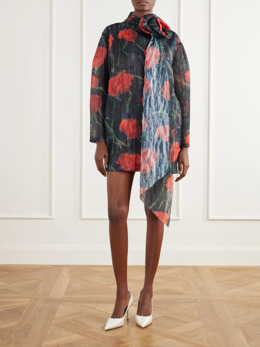 Image of Dresses. Product name - Floral-printed Stretch-organza Mini Dress in Multi colour by brand - Willy Chavarria
