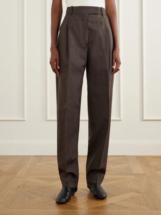 RÓHE Daria Pleated Virgin Wool Tapered Pants