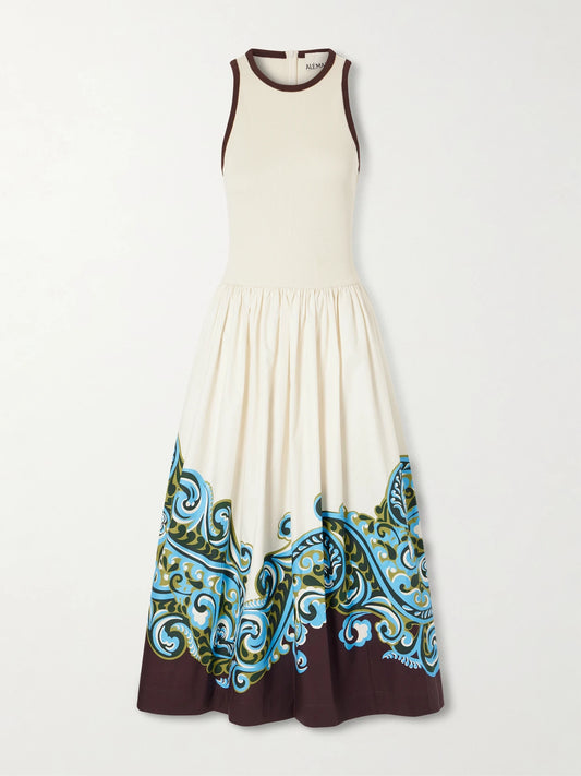 Image of Dresses. Product name - Natalia Tank Organic Cotton-poplin Midi Dress in Cream colour by brand - ALÉMAIS