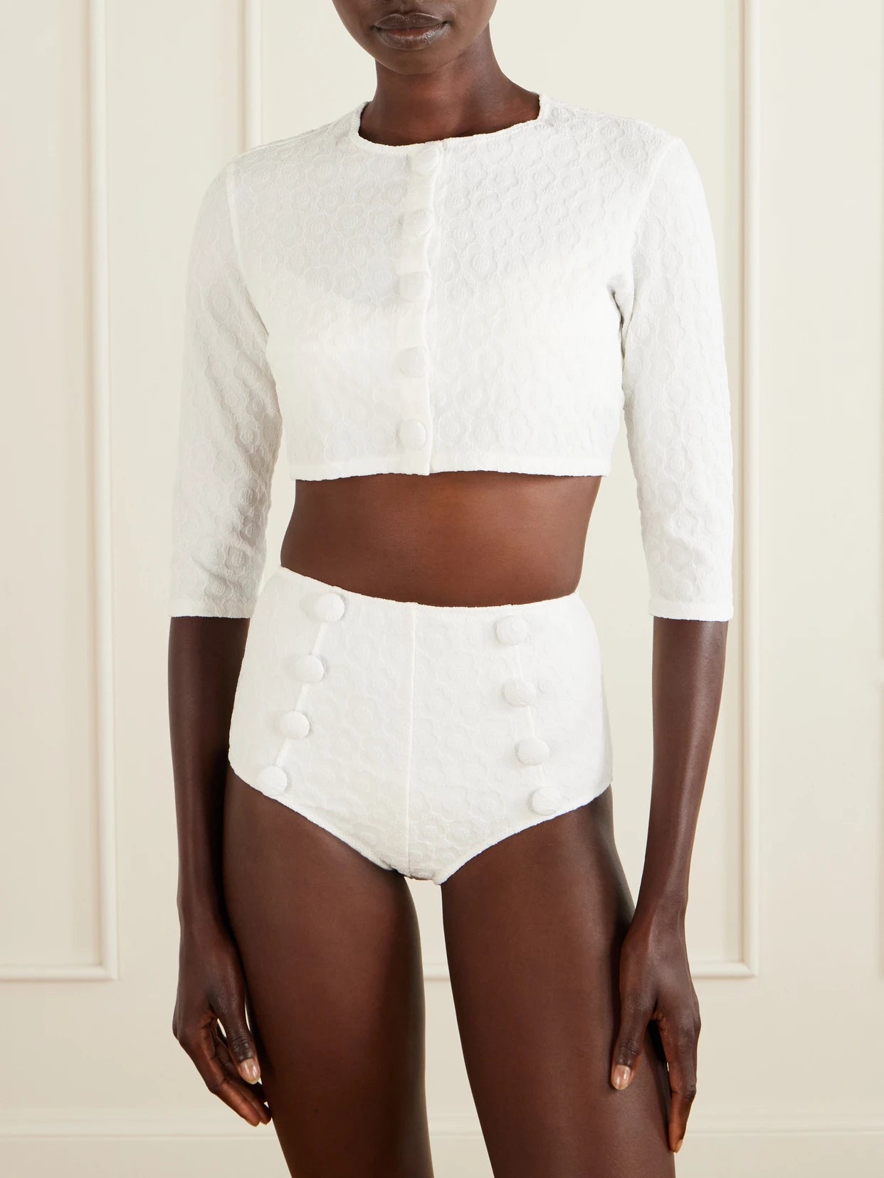 Cropped Floral-jacquard Cardigan