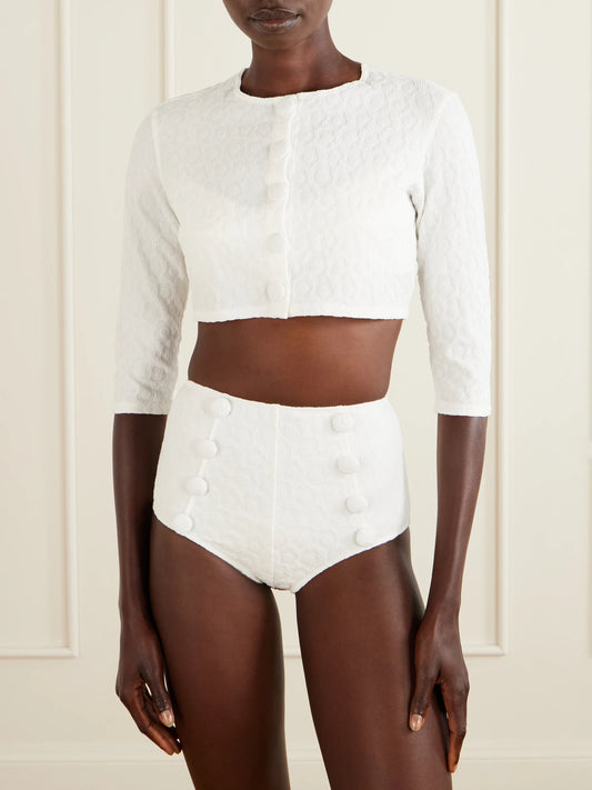 Cropped Floral-jacquard Cardigan
