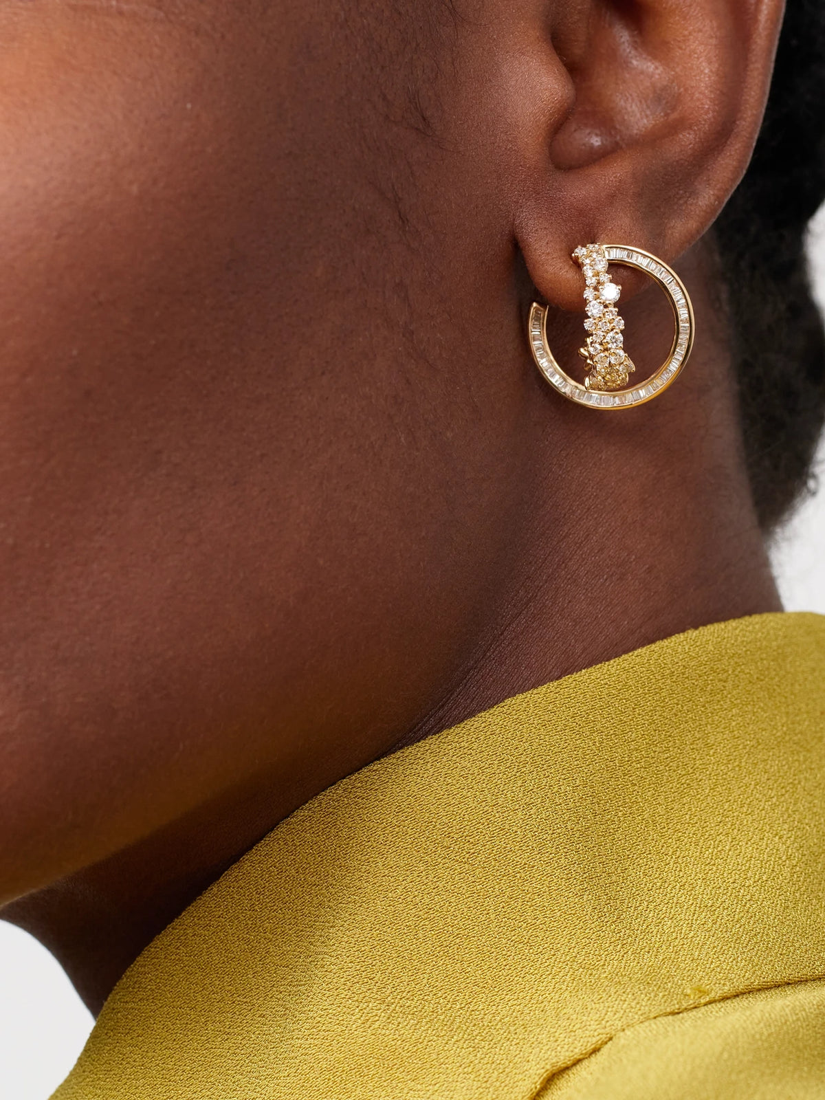 Image of Earrings. Product name - Scatter Double 18-karat Gold Diamond Hoop Earrings in Multi colour by brand - Ananya