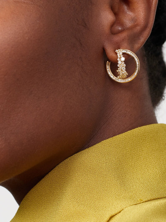 Image of Earrings. Product name - Scatter Double 18-karat Gold Diamond Hoop Earrings in Multi colour by brand - Ananya