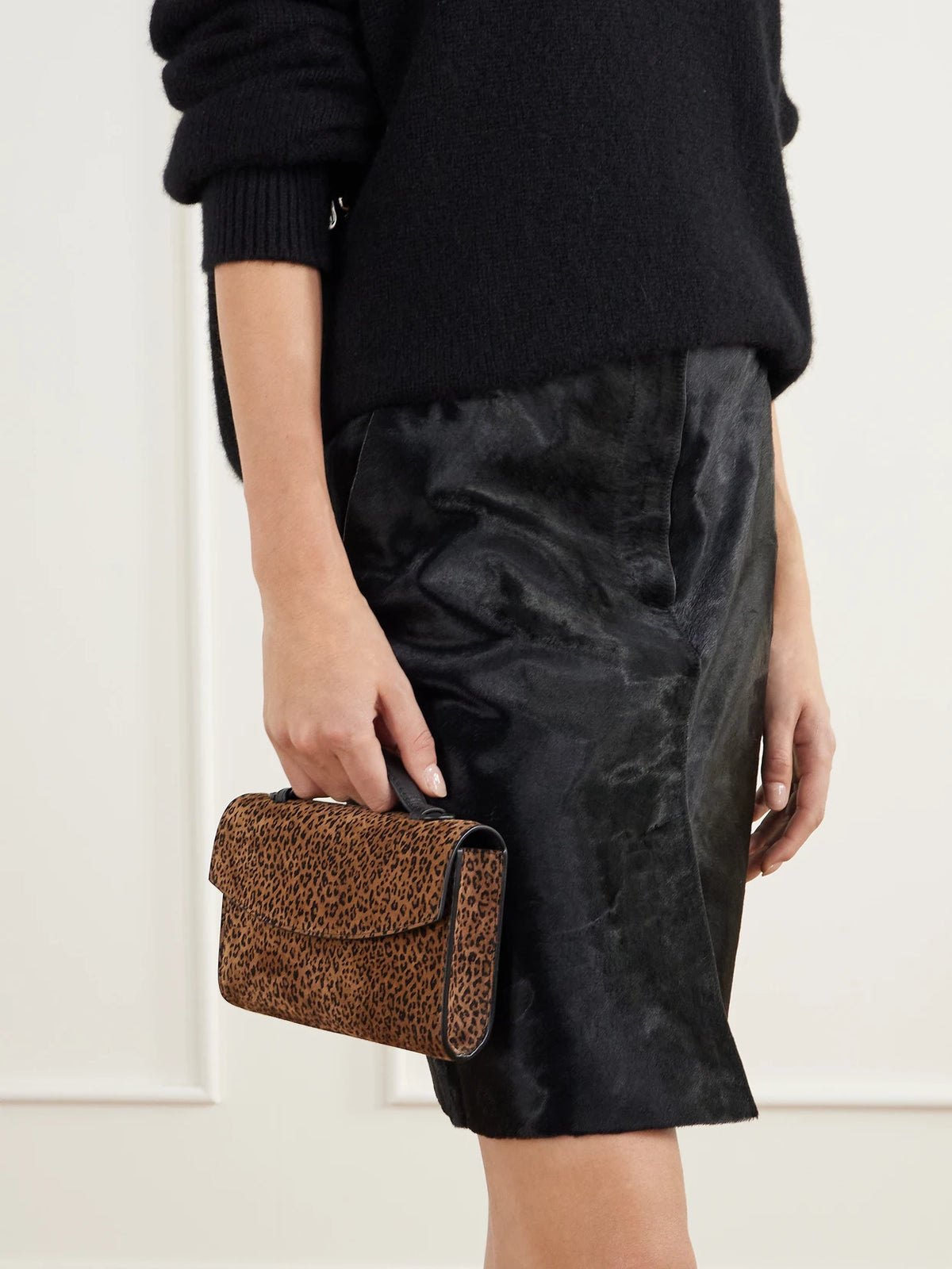 Image of Bags. Product name - Leather-trimmed Leopard-print Suede Top-handle Bag in Leopard print colour by brand - Hunting Season