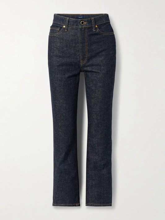 Image of Jeans. Product name - Abigail High-rise Straight-leg Jeans in Dark denim colour by brand - KHAITE
