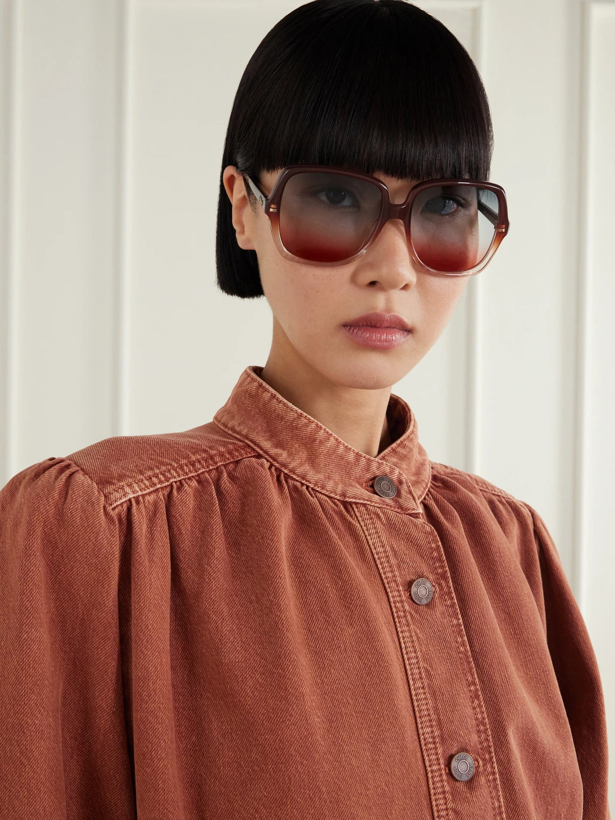 Image of Sunglasses. Product name - Salomé Aviator-style Recycled-acetate Sunglasses in Gray colour by brand - Chloé