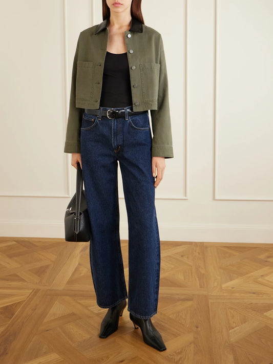 Image of Coats & Jackets. Product name - Yuma Cotton Jacket in Army green colour by brand - Anine Bing