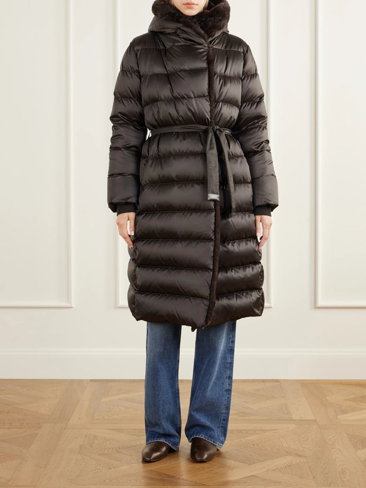 Max Mara Medusa Hooded Belted Quilted Plush-trimmed Shell Down Coat