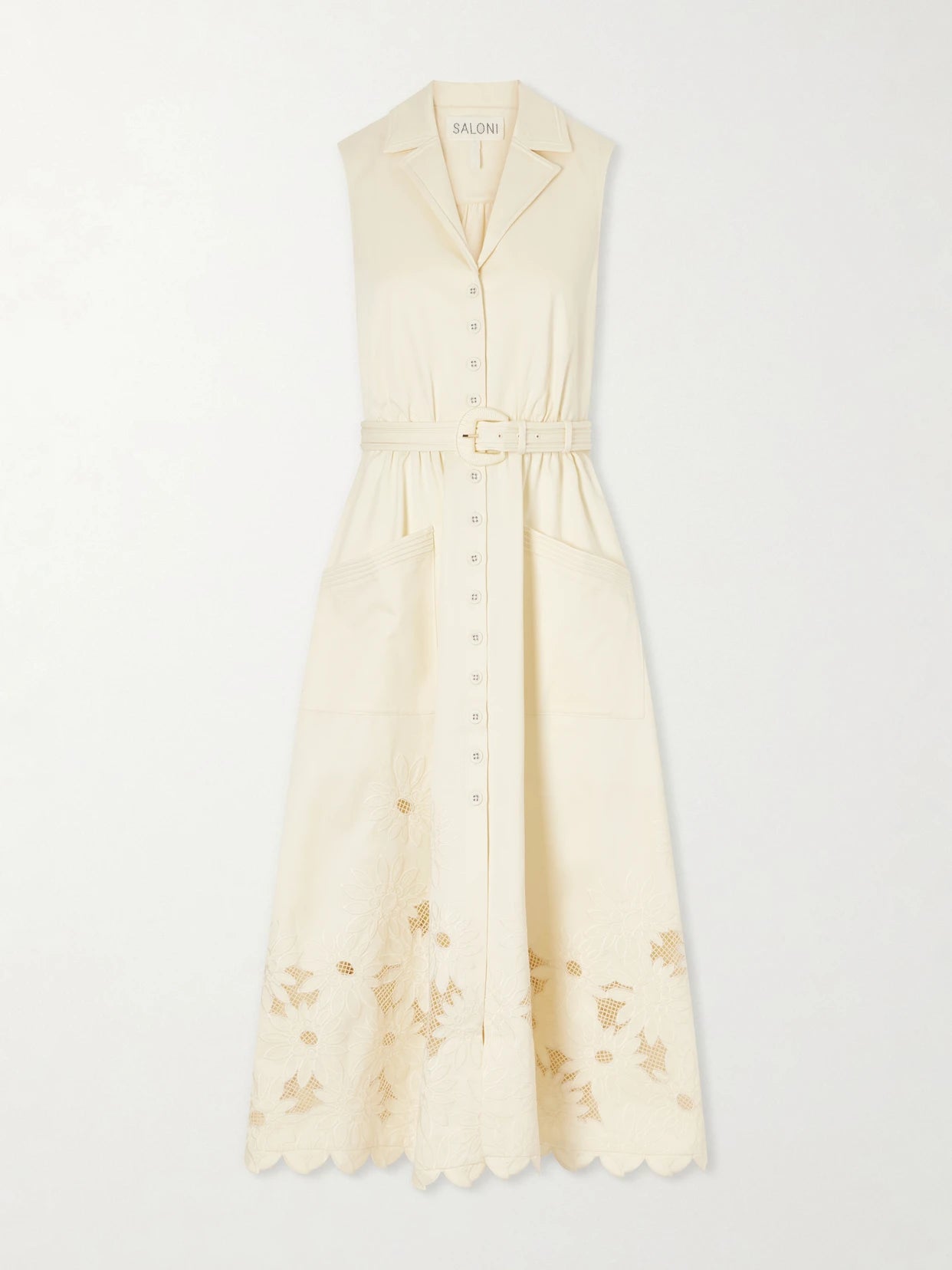 Kirat Belted Scalloped Embroidered Poplin Midi Dress