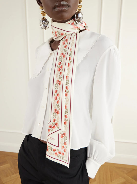Image of Scarves & Shawls. Product name - Printed Silk-crepe Scarf in Ivory colour by brand - Chloé