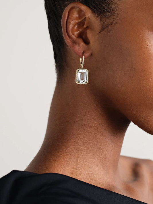 Image of Earrings. Product name - Portrait 18-karat Gold, Topaz And Diamond Earrings in Multi colour by brand - SHAY