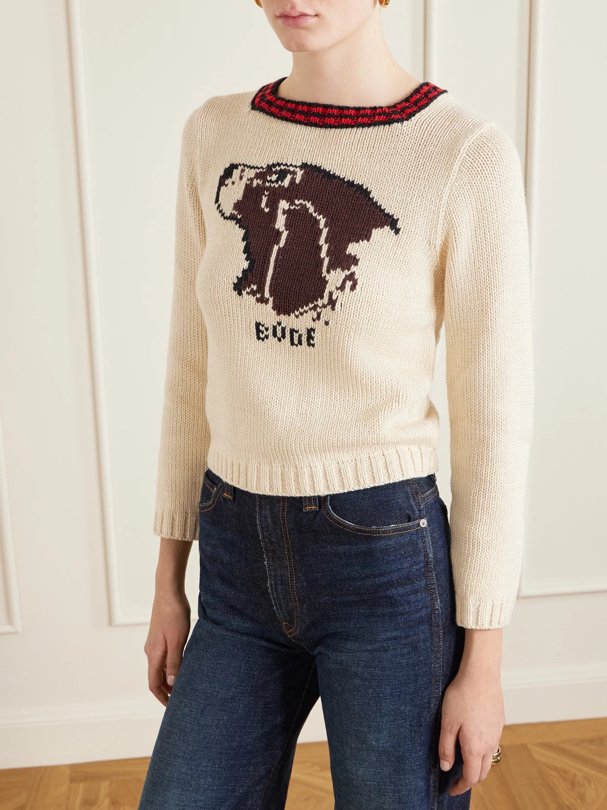 Spaniel Intarsia Pima Cotton And Merino Wool-blend Sweater