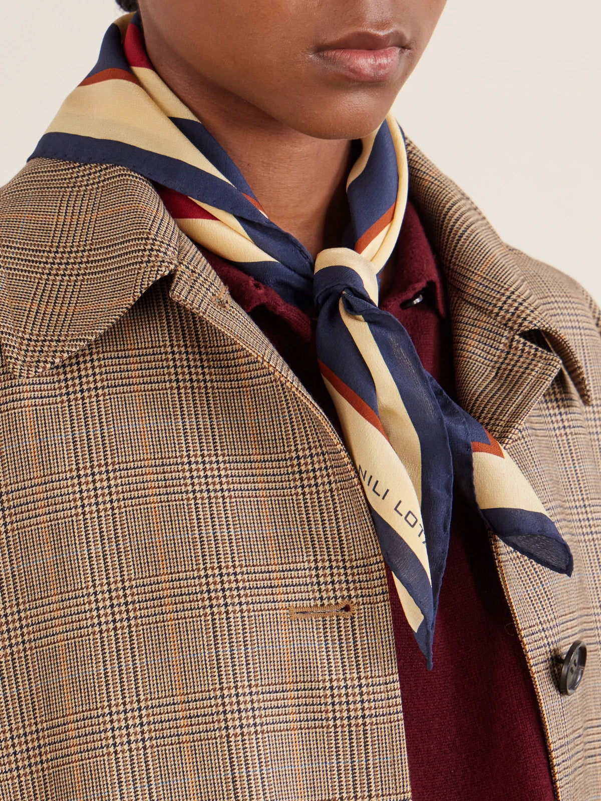 Image of Scarves & Shawls. Product name - Vintage Printed Silk Scarf in Multi colour by brand - Nili Lotan