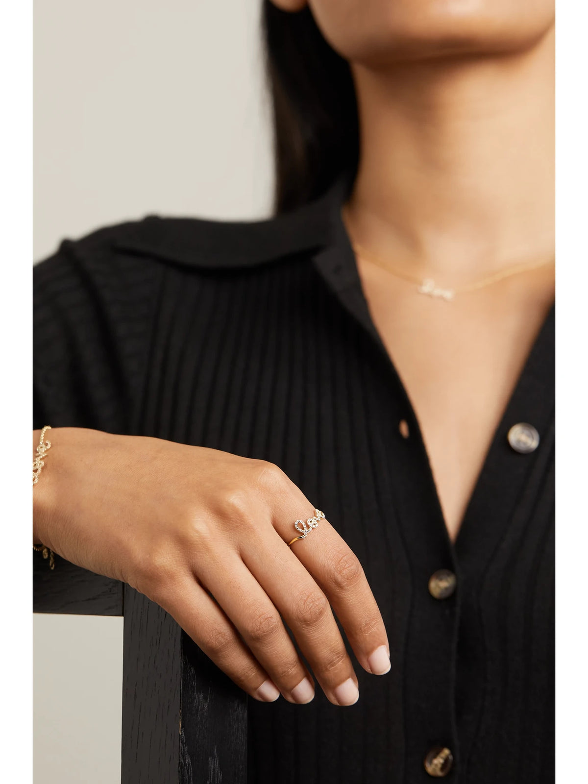 Image of Rings. Product name - Love 14-karat Gold Diamond Ring in Multi colour by brand - Sydney Evan