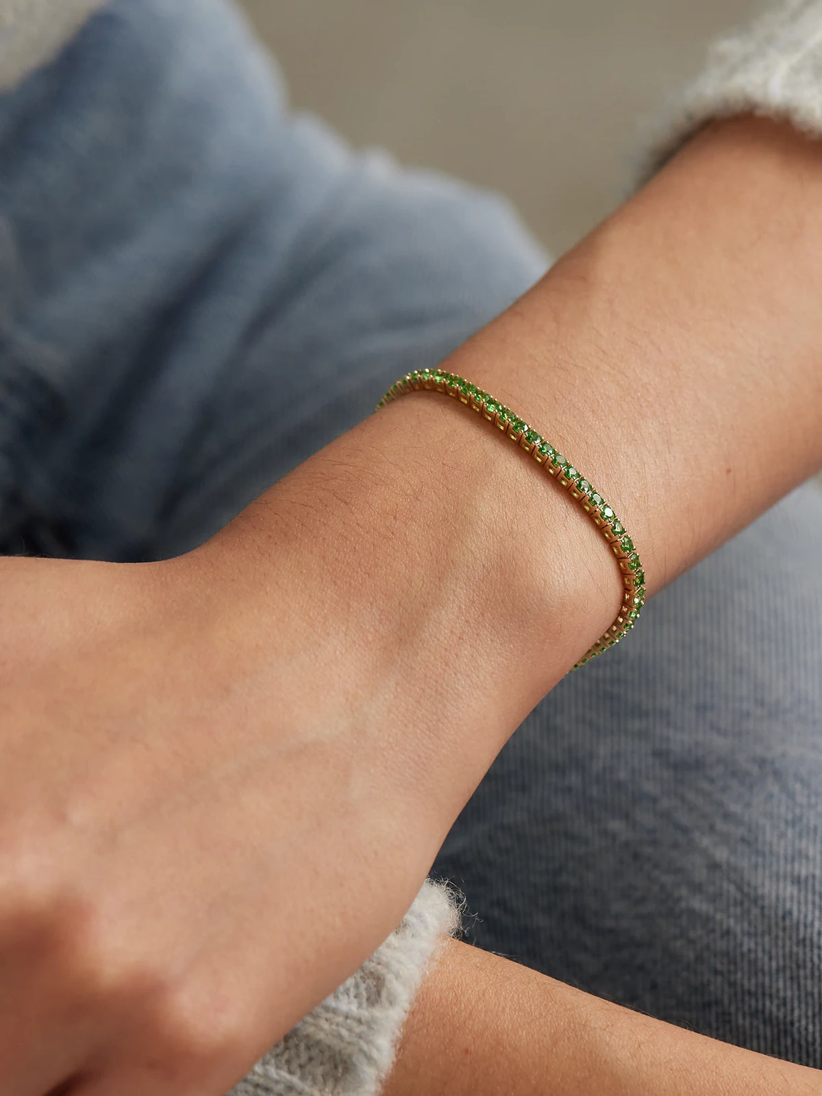 Image of Bracelets. Product name - 14-karat Gold Tsavorite Tennis Bracelet in Green colour by brand - Roxanne First